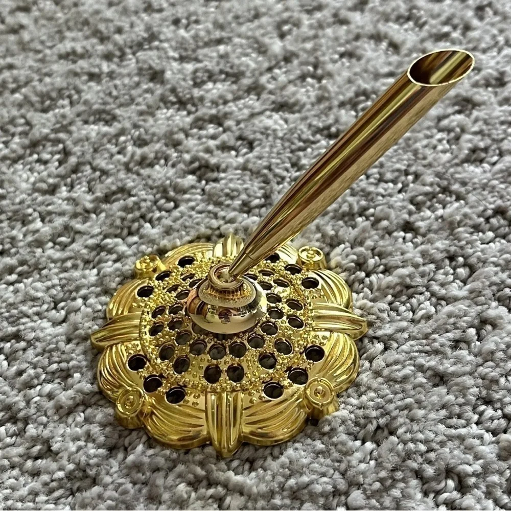 Gold Filigree Round Pen Holder Wedding Ceremony Funeral Guest Book - NO PEN
